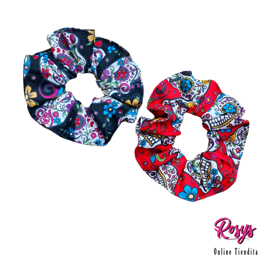 Calacas Sugar Skulls Hair Scrunchie | 2 Pack Hair Scrunchies